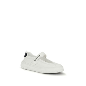 Miu Miu White Calf Leather Bos Taurus Ballet Flats