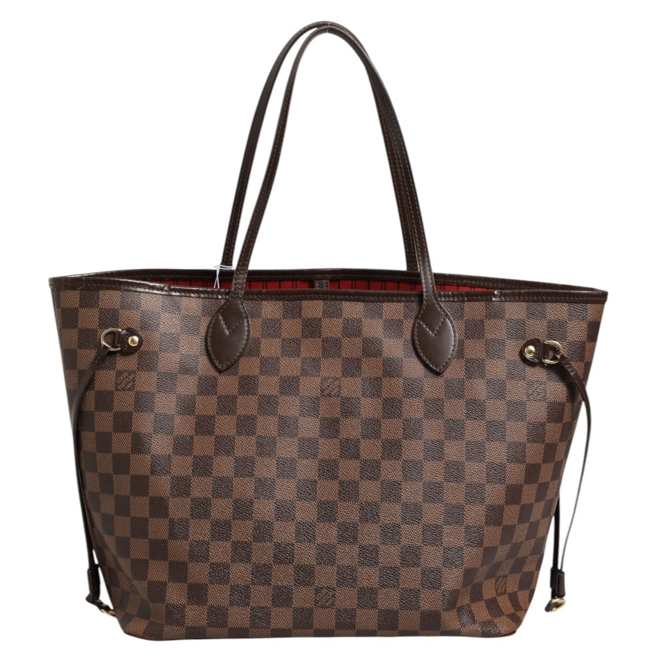 Brown checkered handbag on a white background