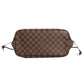 Brown checkered toiletry bag on a white background