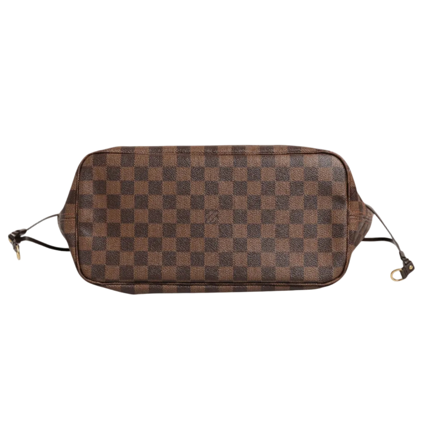 Brown checkered toiletry bag on a white background