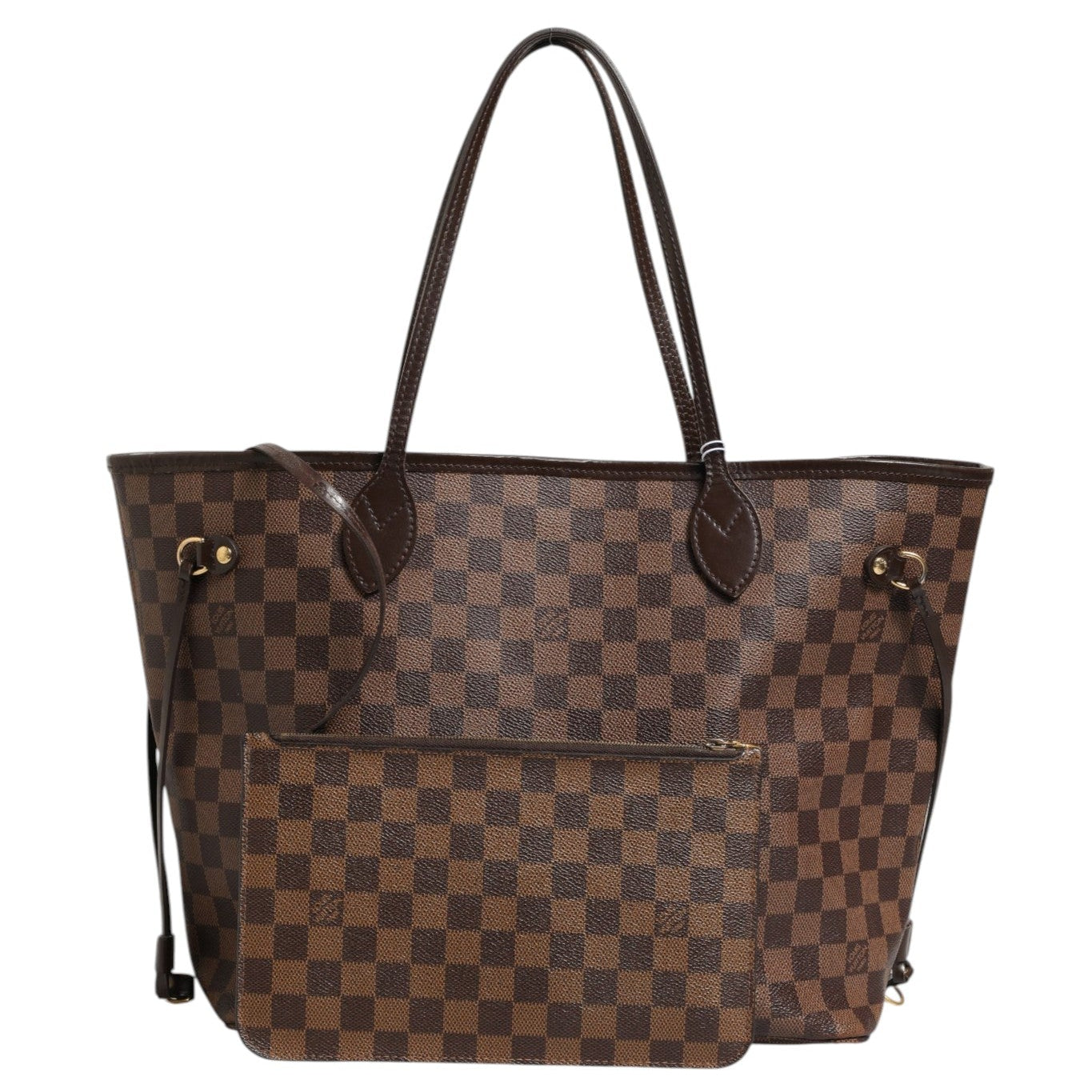 Brown checkered handbag on a white background