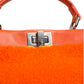 Fendi Orange Leather and Shearling Mini Peekaboo Top Handle Bag