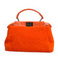 Fendi Orange Leather and Shearling Mini Peekaboo Top Handle Bag
