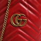 Gucci Red Chevron-quilted Calfskin Leather GG Marmont Bucket Bag