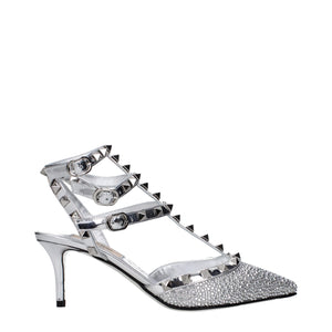 Valentino Garavani Gray Leather Stiletto Heel Sandals