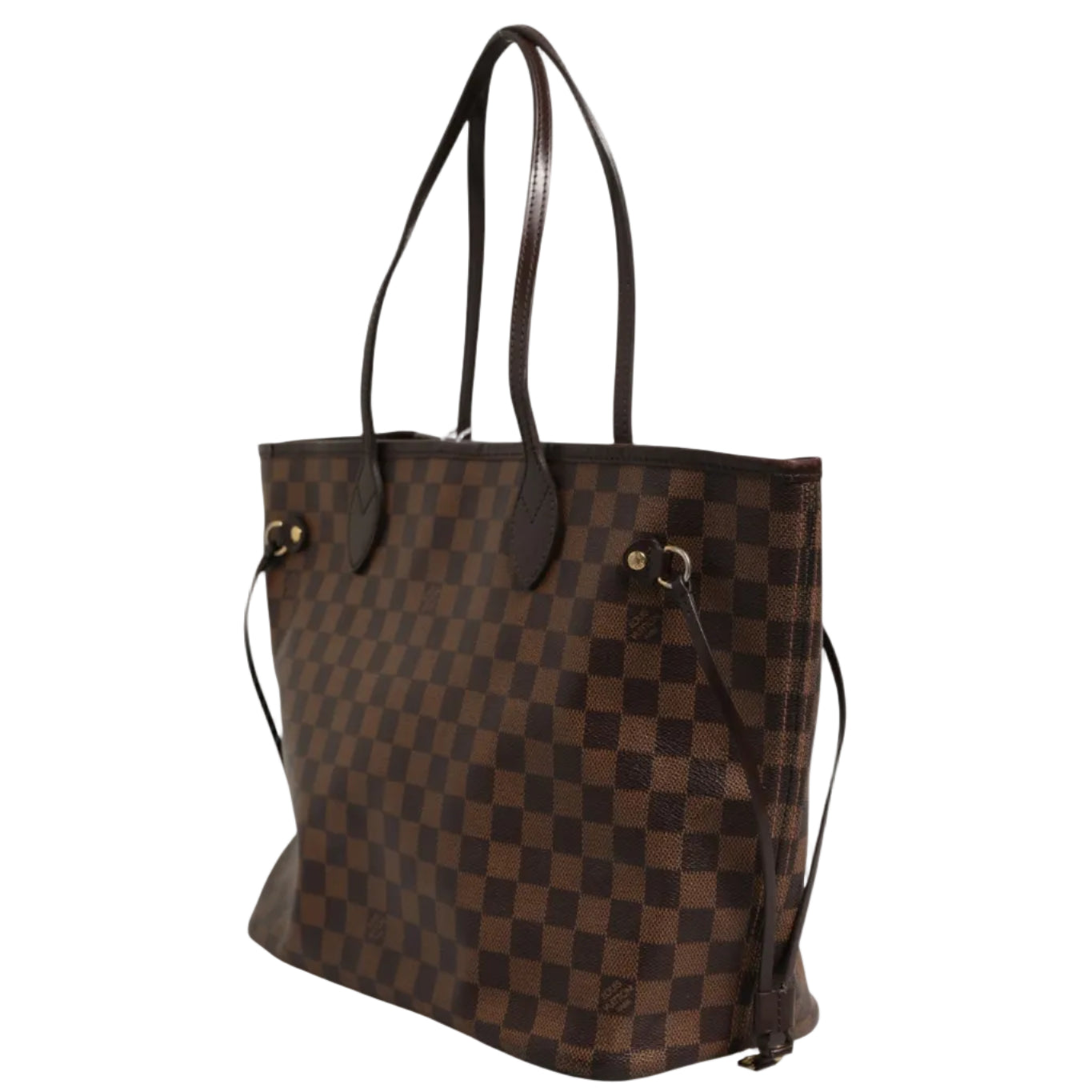 Brown checkered handbag on a white background