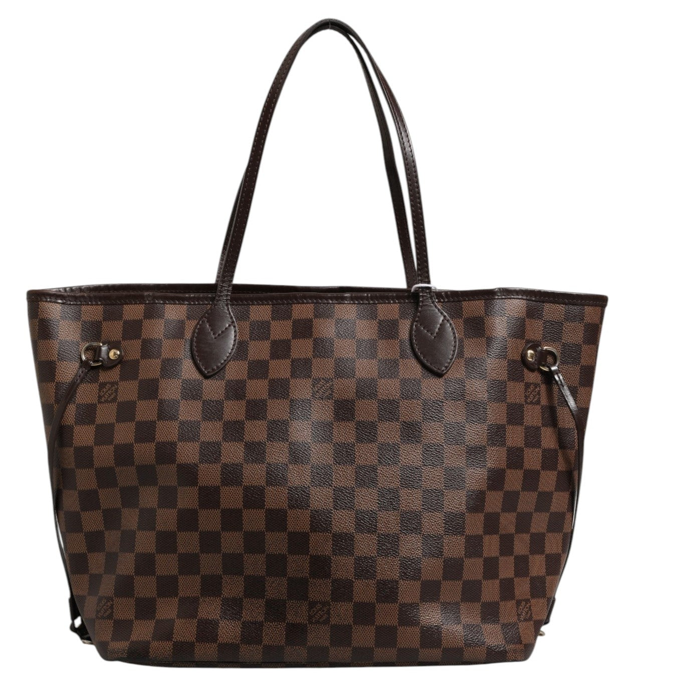 Brown checkered handbag on a white background