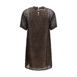 Brunello Cucinelli Brown Silk Cocktail Dress