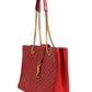 Saint Laurent Red Chevron Quilted Grained Leather Monogram Tote Bag