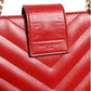Saint Laurent Red Chevron Quilted Grained Leather Monogram Tote Bag