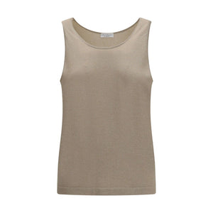 Brunello Cucinelli Beige Cashmere Sleeveles T-Shirt