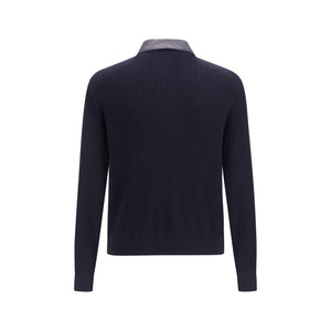 Brunello Cucinelli Blue Calf Leather Bos Taurus Leather Jacket