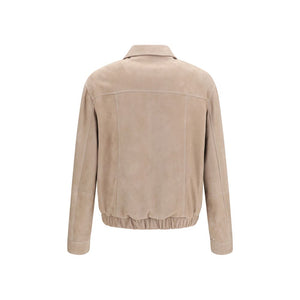 Brunello Cucinelli Beige Calf Leather Bos Taurus Bomber