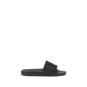 Valentino Garavani Black Rubber Flat Sandals