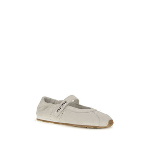 Miu Miu White Calf Leather Bos Taurus Ballet Flats