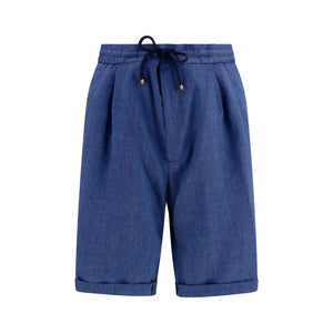Brunello Cucinelli Blue Linen Bermuda Shorts