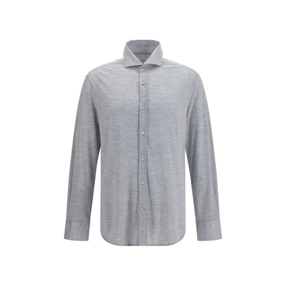 Brunello Cucinelli Blue Silk Dress Shirt