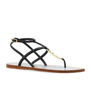Fendi Black Leather Flat Sandals
