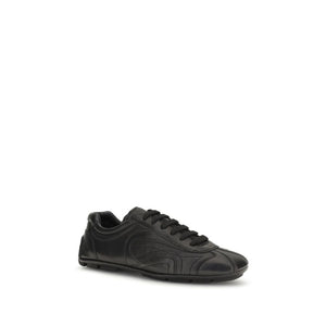 Prada Black Calf Leather Bos Taurus Low Top Sneakers