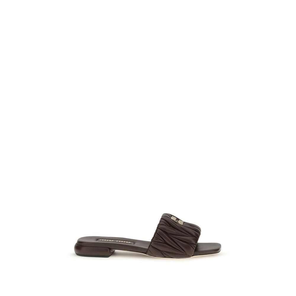 Miu Miu Brown Calf Leather Bos Taurus Flat Sandals