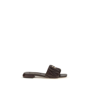 Miu Miu Brown Calf Leather Bos Taurus Flat Sandals