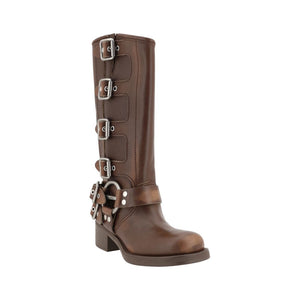 Miu Miu Brown Calf Leather Bos Taurus Lace-Up Boots