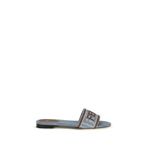 Fendi Blue Cotton Flat Sandals