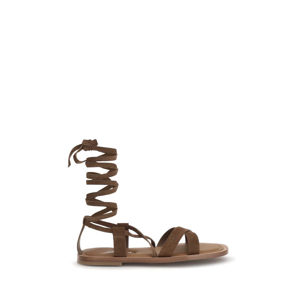 Miu Miu Brown Calf Leather Bos Taurus Strap-On Sandals