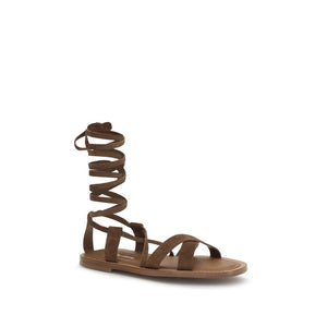 Miu Miu Brown Calf Leather Bos Taurus Strap-On Sandals