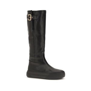 Chloé Black Calf Leather Bos Taurus Flat Boots