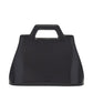 Black handbag with a handle on a white background