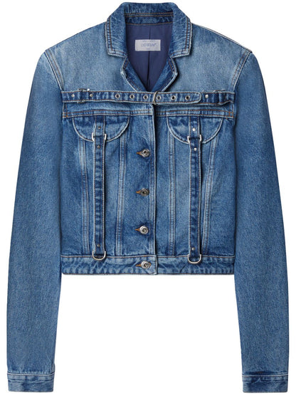 Off White Off White Crop Denim Jacket With Belt