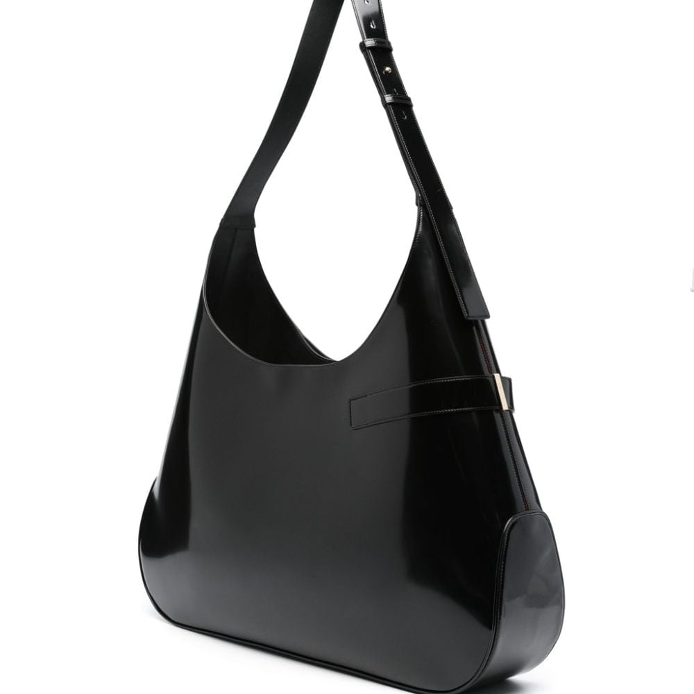 Black shoulder bag on a white background