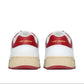 White and red sneakers with 'Saint Laurent' branding on a white background
