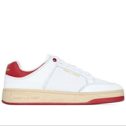 White sneaker with red accents on a white background