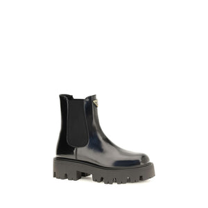 Prada Black Calf Leather Bos Taurus Chelsea Boots