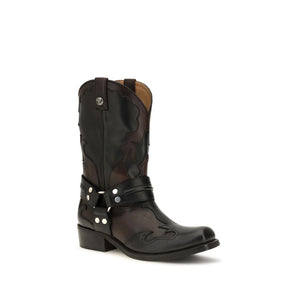 Versace Black Calf Leather Bos Taurus Ankle Boots