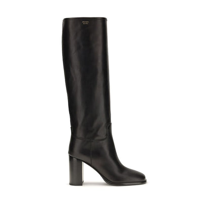 Prada Black Calf Leather Bos Taurus High Heel Boots