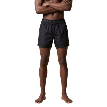 EA7 Emporio Armani Black Polyester Swim Shorts