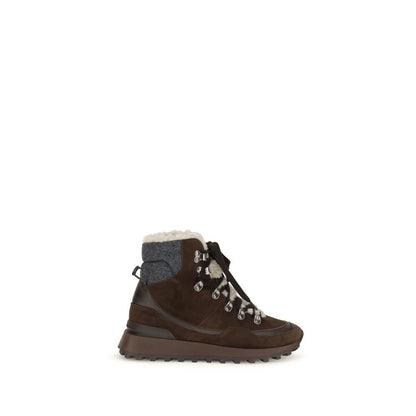 Brunello Cucinelli Brown Suede Leather Lace-Up Boots