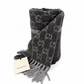 Gucci Monogram Charcoal Grey Cashmere & Wool Scarf with Fringe