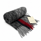 Gucci Monogram Grey Cashmere & Wool Scarf with Red & Black Stripe