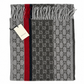 Gucci Monogram Grey Cashmere & Wool Scarf with Red & Black Stripe
