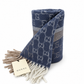Gucci Monogram Blue Cashmere & Wool Scarf with Beige & Cream Fringe