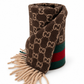 Gucci Monogram Brown Cashmere & Wool Scarf with Green & Red Web Stripe