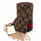 Gucci Monogram Brown Cashmere & Wool Scarf with Green & Red Web Stripe