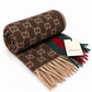Gucci Monogram Brown Cashmere & Wool Scarf with Green & Red Web Stripe