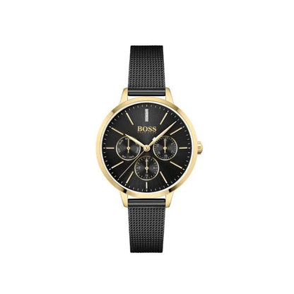 Hugo Boss Womens 1502601 Symphony Gold Tone And Black Mesh Bracelet Watch