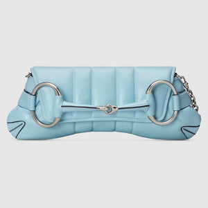 Gucci Horsebit Chain Medium Shoulder Bag Quilted Light Blue