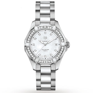 Tag Heuer Aquaracer Diamonds Mother Of Pearl White Dial Silver Steel Strap Watch For Women Wbd131c Ba0748